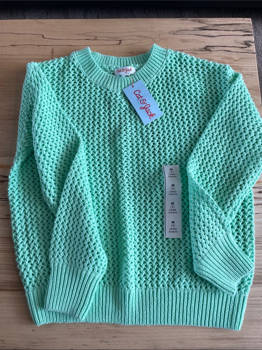 Cat & Jack Mint Crewneck Textured Knit Sweater